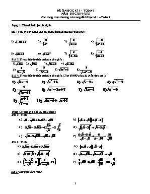 Đề ôn thi học kì I môn Toán Lớp 9 Các dạng toán thường có trong đề thi học kì 1 - Năm học 2019-2020
